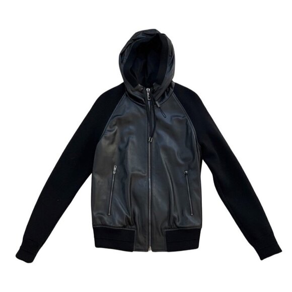 Dolce & Gabbana black mens leather wool hooded jackets size 48